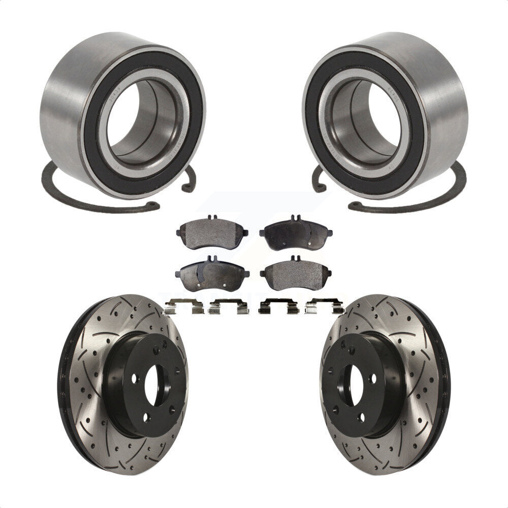 Wheel Bearing Drilled Slot Brake Rotor Pads Front Kit For Mercedes-Benz C250 AWD