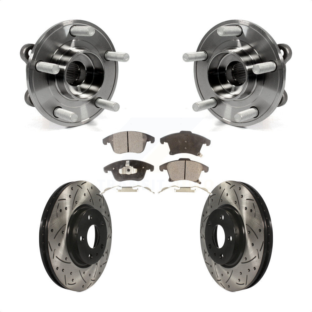 Hub Bearing Drilled Slot Brake Rotor & Pad Front Kit For Ford Fusion Lincoln MKZ