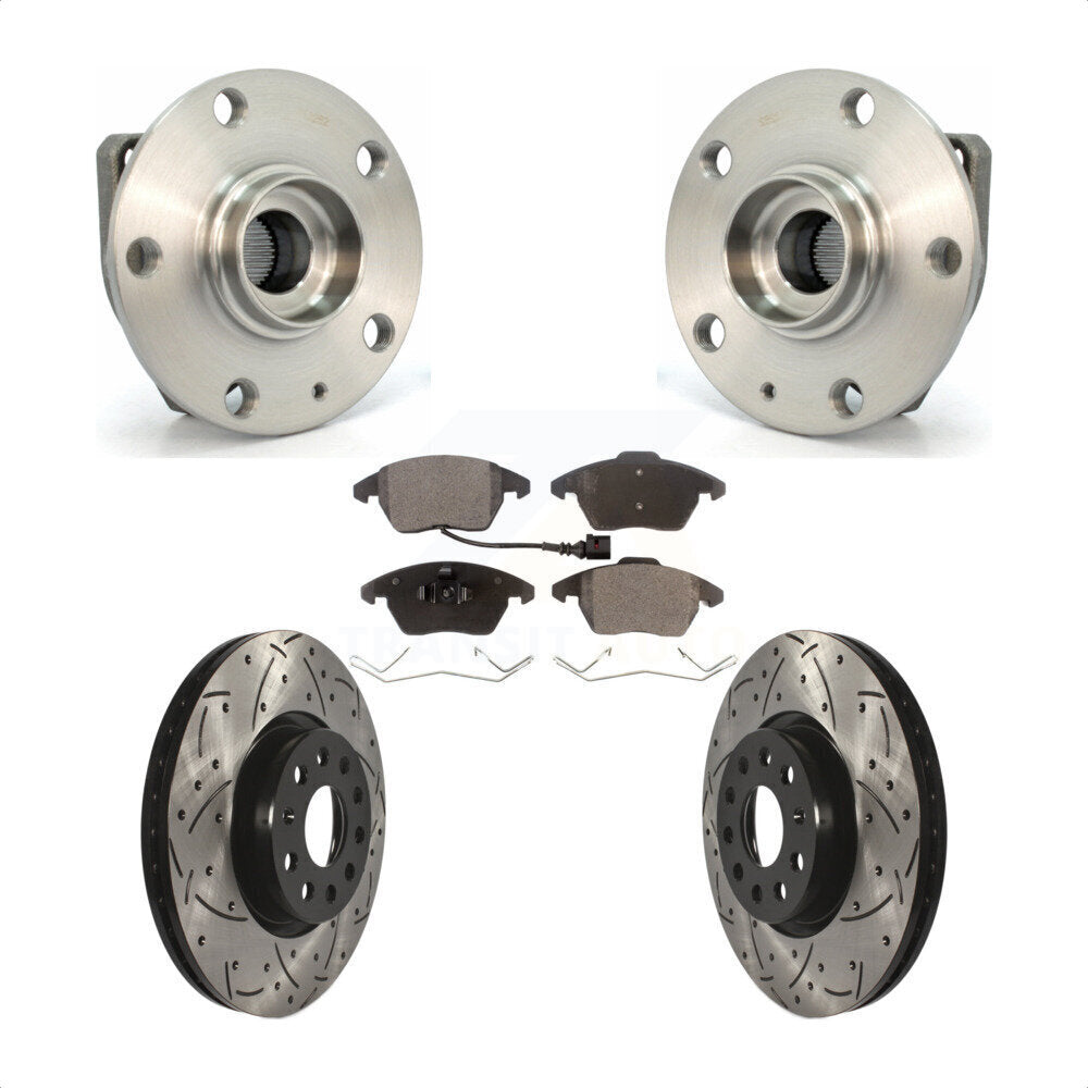 Hub Bearing Assembly Drilled Slot Brake Rotor & Pad Front Kit For Volkswagen GTI
