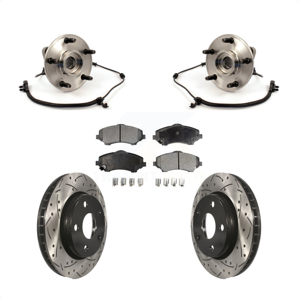Hub Bearing Drilled Slot Brake Rotor & Pad Front Kit For 2007-2010 Jeep Wrangler