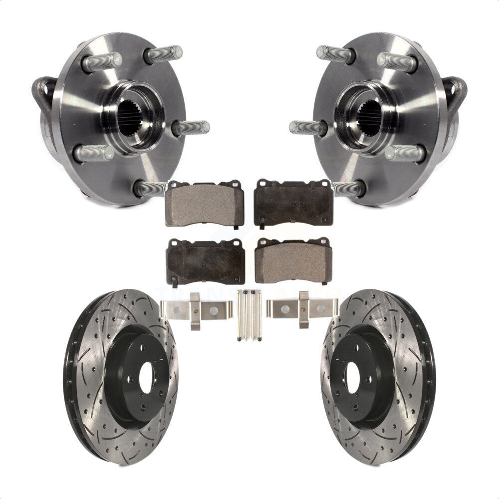 Hub Bearing Coat Drill Slot Brake Rotor Pad Front Kit For Subaru Impreza WRX STI