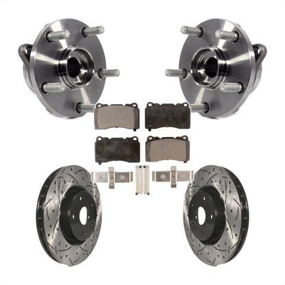 Hub Bearing Coat Drill Slot Brake Rotor Pad Front Kit For Subaru Impreza WRX STI