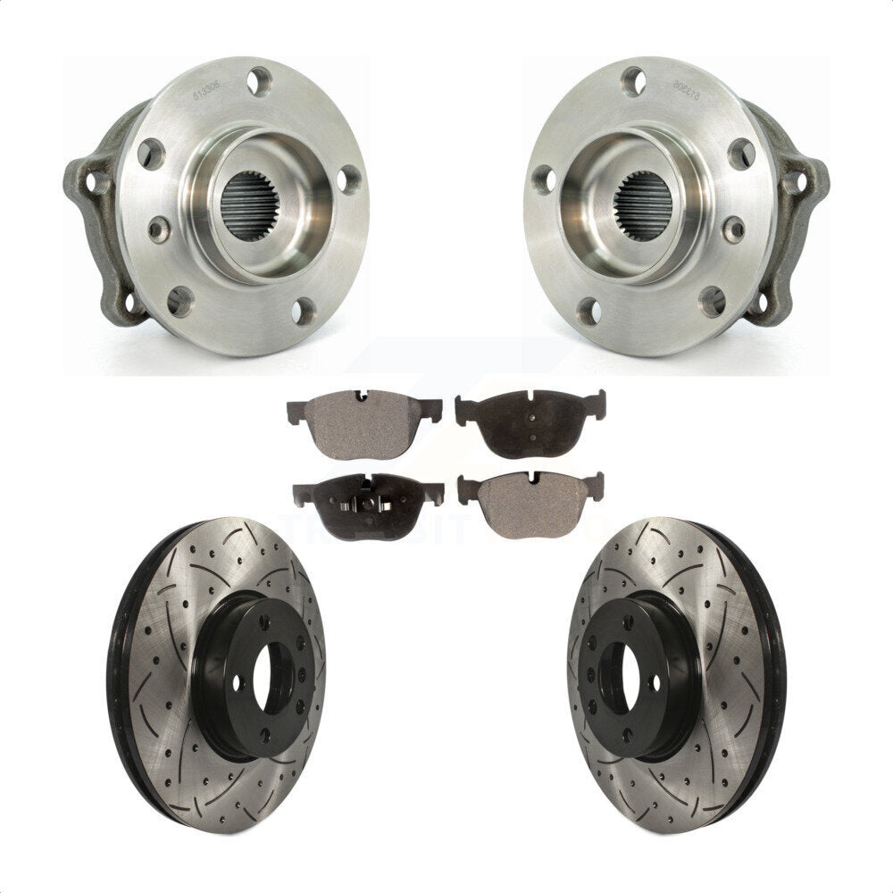 Hub Bearing Assembly Coated Drilled Slot Brake Rotor Pad Front Kit For BMW X5 X6