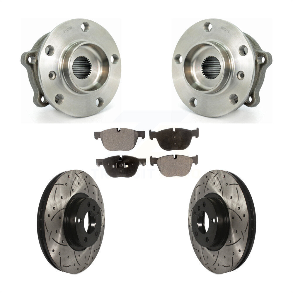 Hub Bearing Drill Slot Brake Rotor Pads Front Kit For BMW X5 X6 M12 X 1.5 Thread