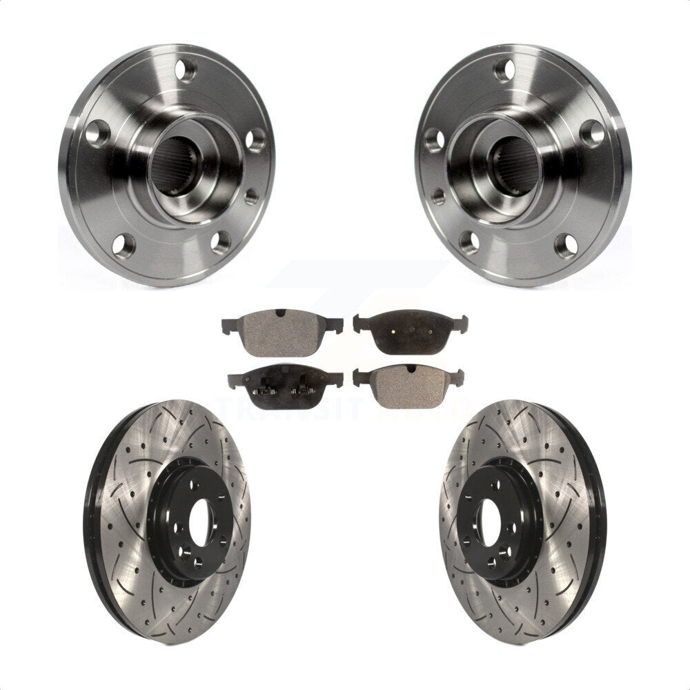 Hub Bearing Coated Drill Slot Brake Rotor Pad Front Kit For 2010-2015 Volvo XC60