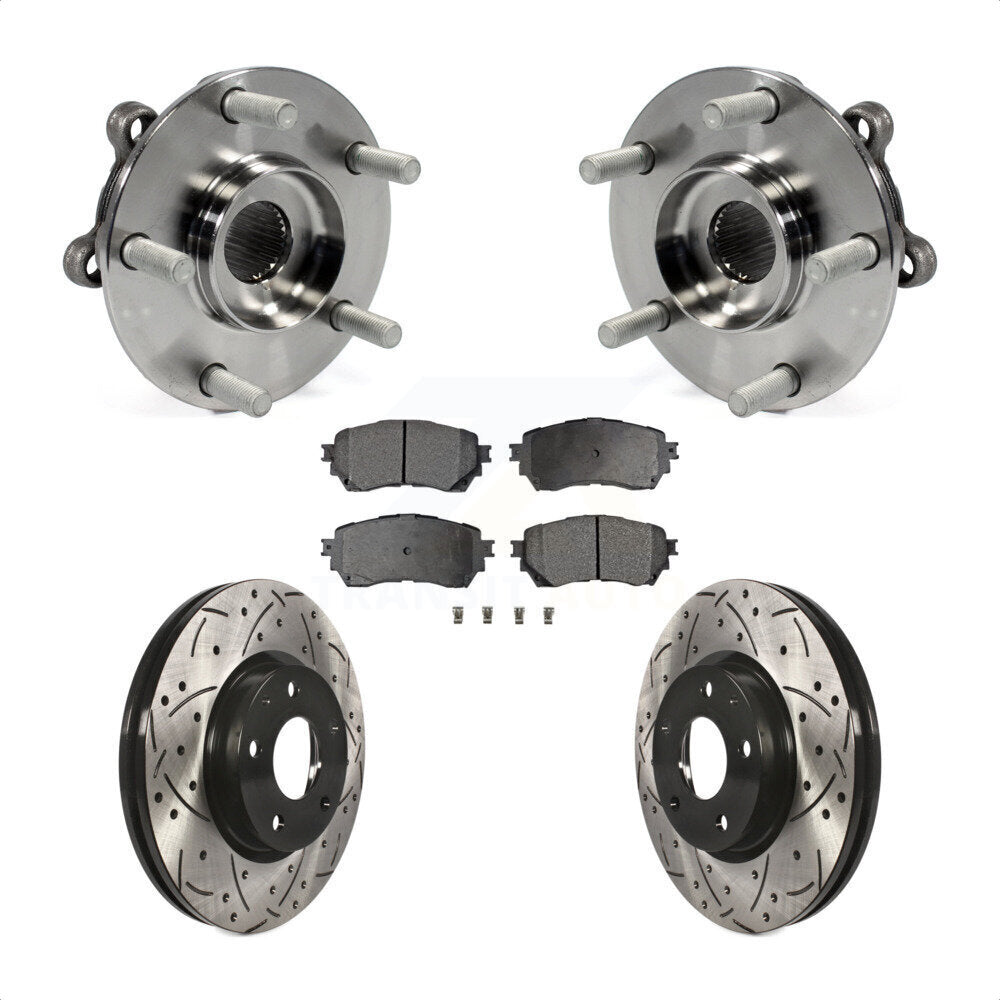 Hub Bearing Assembly Coated Drilled Slot Brake Rotor & Pad Front Kit For Mazda 6