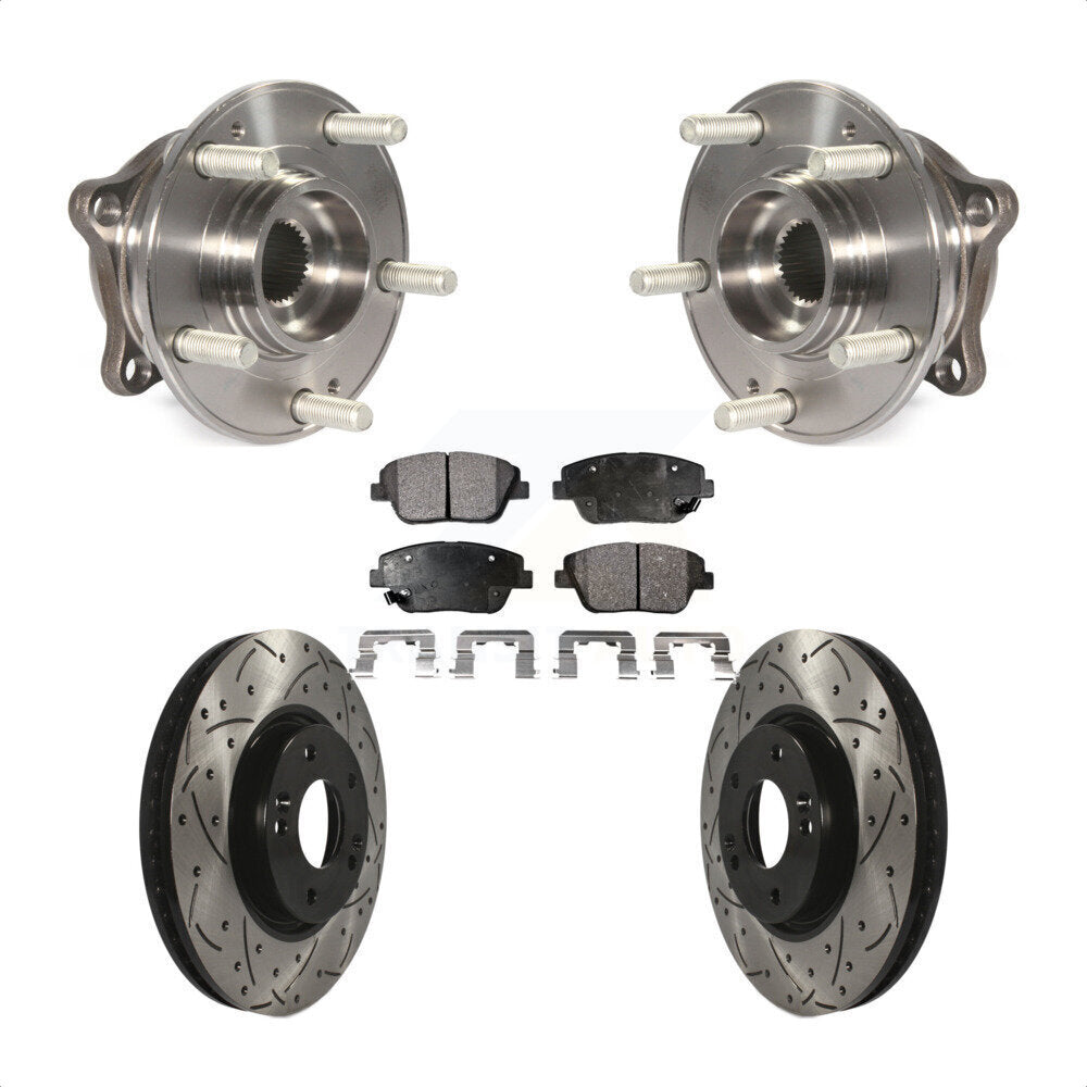 Hub Bearing Assembly Drilled Slot Brake Rotor & Pad Front Kit For Hyundai Sonata