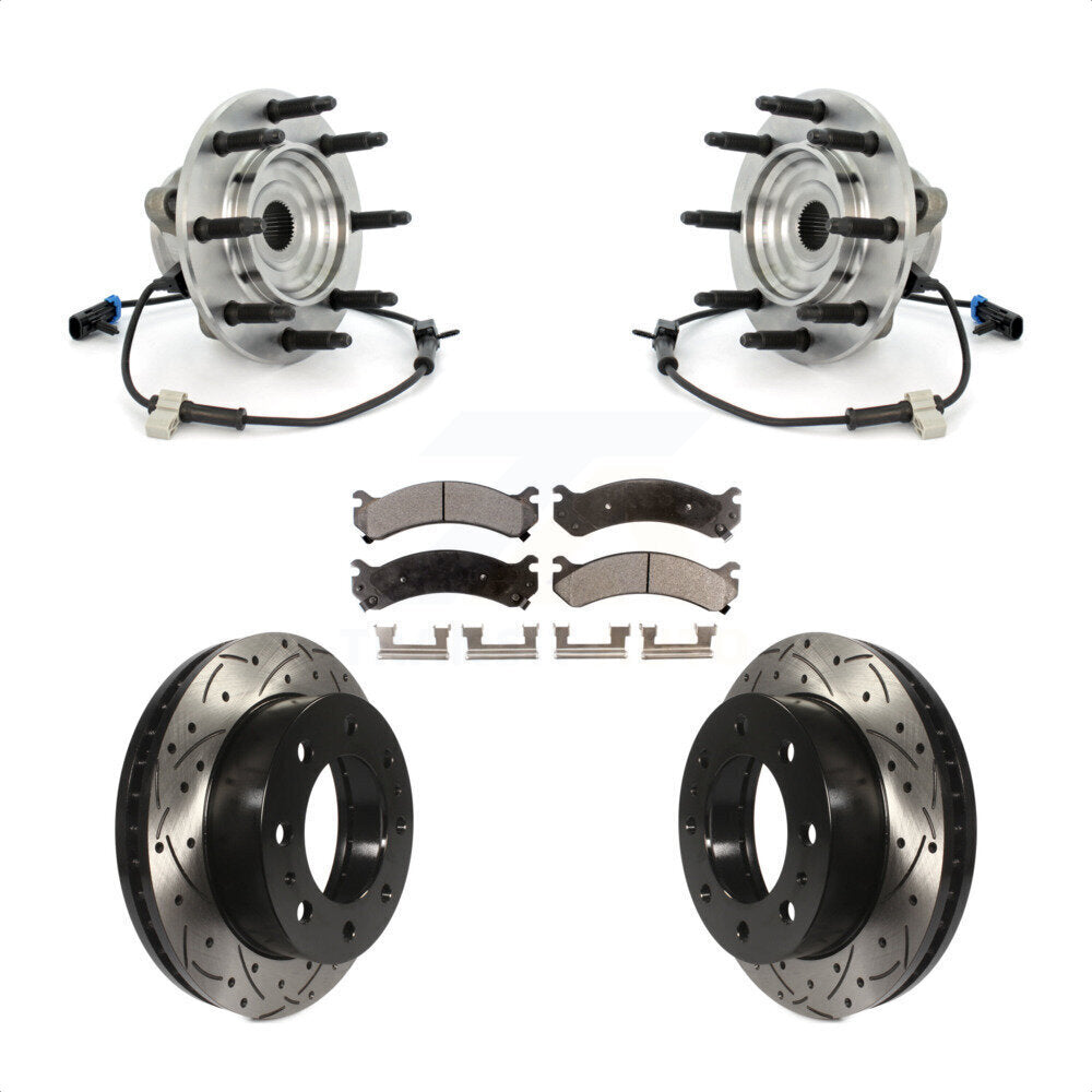 Hub Bearing Drilled Slot Brake Rotor Pad Front Kit For GMC Chevrolet Sierra 2500