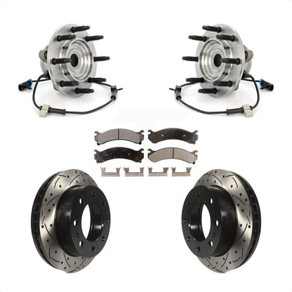 Hub Bearing Drilled Slot Brake Rotor Pad Front Kit For GMC Chevrolet Sierra 2500