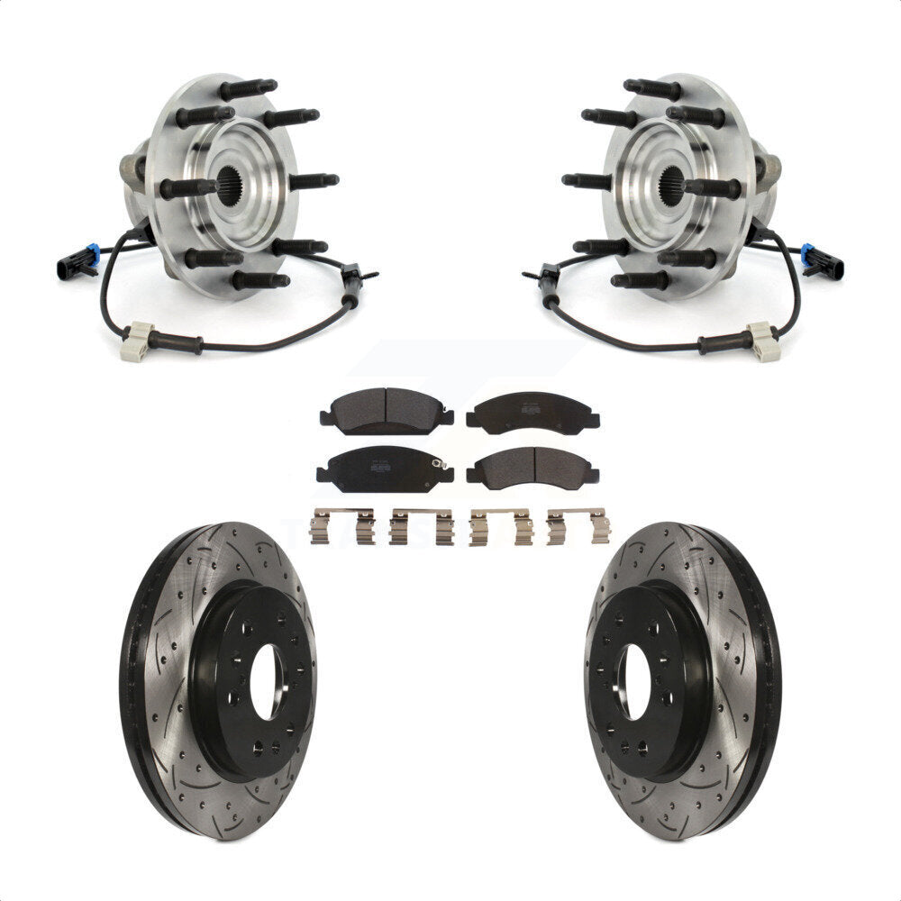 Hub Bearing Drilled Slot Brake Rotor & Pad Front Kit For Chevrolet GMC Silverado