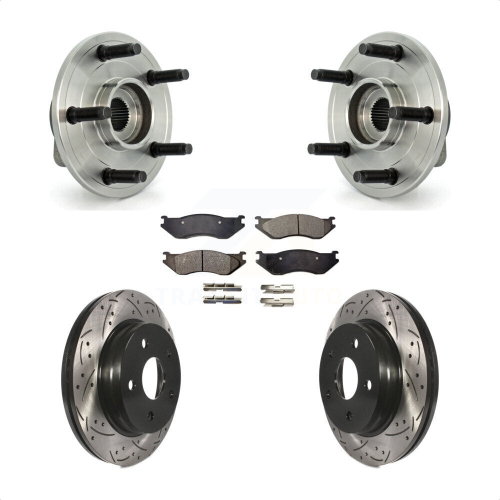 Hub Bearing Assembly Drilled Slot Brake Rotor & Pad Front Kit For Dodge Ram 1500