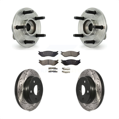 Hub Bearing Assembly Drilled Slot Brake Rotor & Pad Front Kit For Dodge Ram 1500