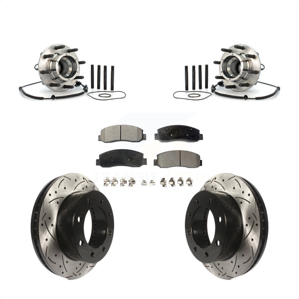 Hub Bearing Drill Slot Brake Rotor Pad Front Kit For Ford F-250 Super Duty F-350