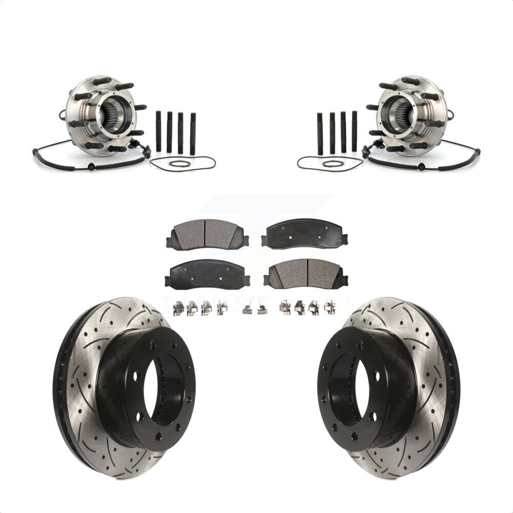 Hub Bearing Drilled Slot Brake Rotor Pad Front Kit For Ford F-350 Super Duty 4WD