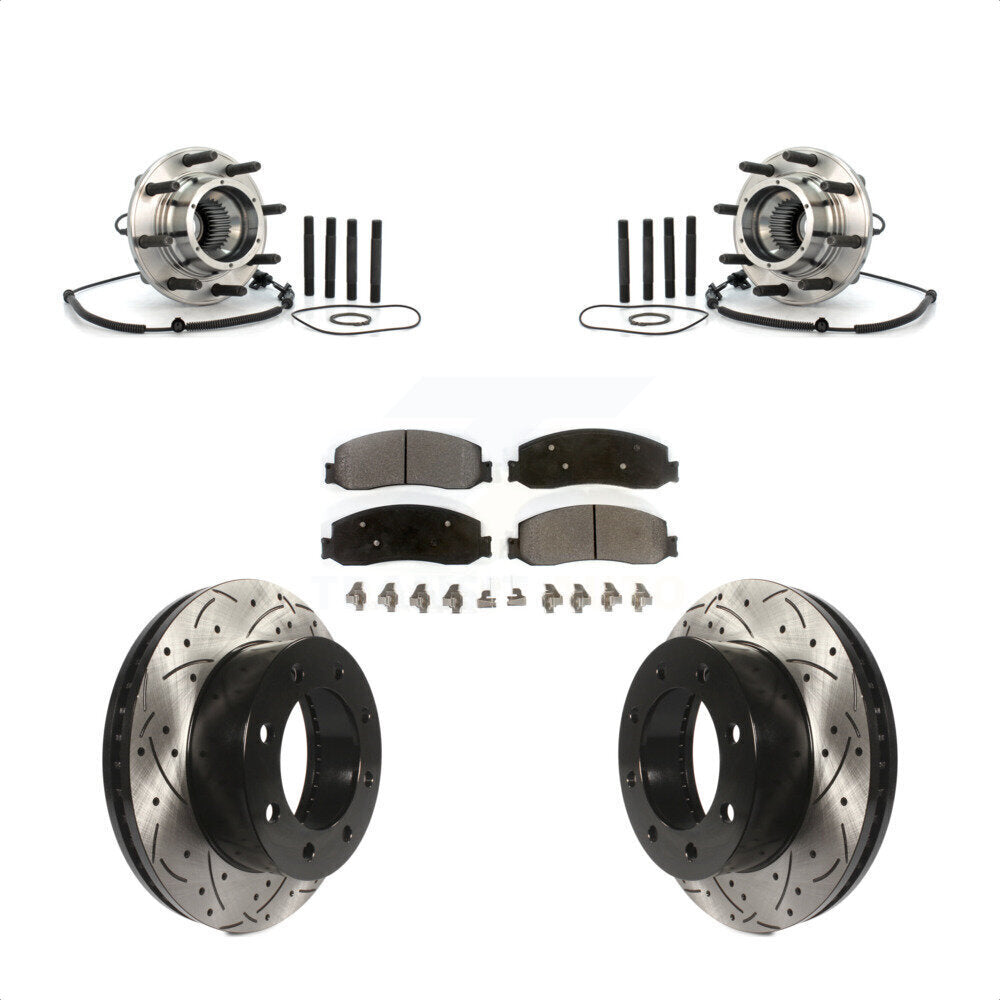 Hub Bearing Drilled Slot Brake Rotor Pad Front Kit For Ford F-250 Super Duty 4WD