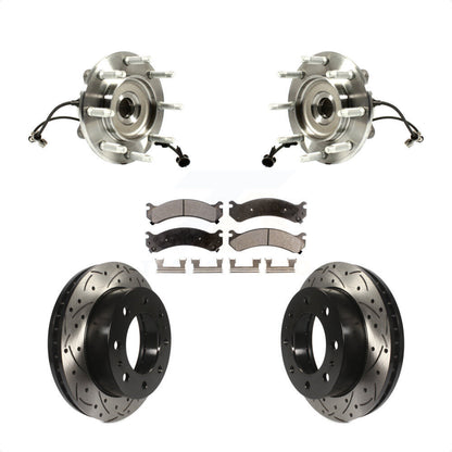 Hub Bearing Drilled Slot Brake Rotor Pad Front Kit For GMC Chevrolet Sierra 2500
