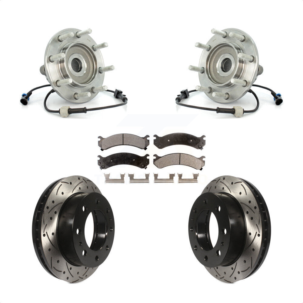 Hub Bearing Drilled Slot Brake Rotor Pad Front Kit For Chevrolet GMC Sierra 3500