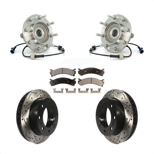 Hub Bearing Drilled Slot Brake Rotor Pad Front Kit For Chevrolet GMC Sierra 3500