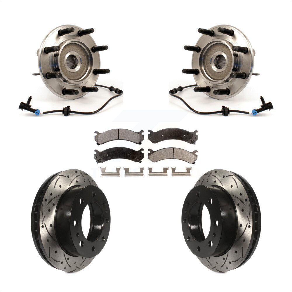Hub Bearing Drilled Slot Brake Rotor Pad Front Kit For Chevrolet GMC Sierra 2500