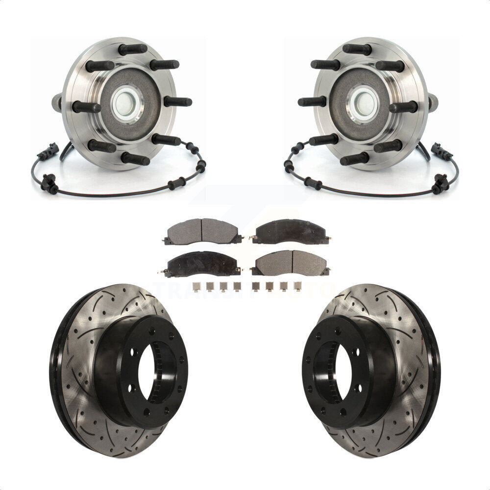 Hub Bearing Drilled Slot Brake Rotor & Pad Front Kit For Dodge Ram 2500 3500 RWD