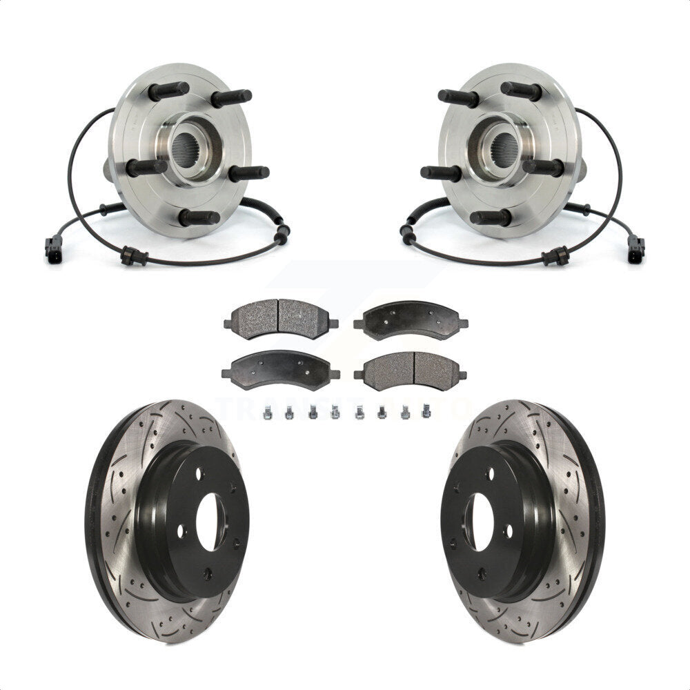 Hub Bearing Assembly Drilled Slot Brake Rotor & Pad Front Kit For Dodge Ram 1500