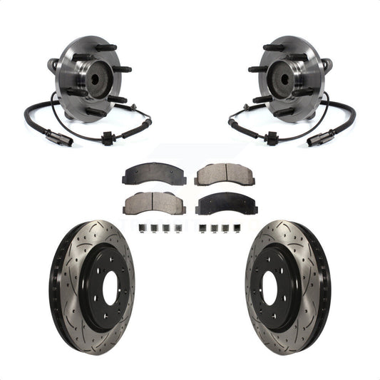 Hub Bearing Drilled Slot Brake Rotor Pads Front Kit For 2011-2014 Ford F-150 RWD