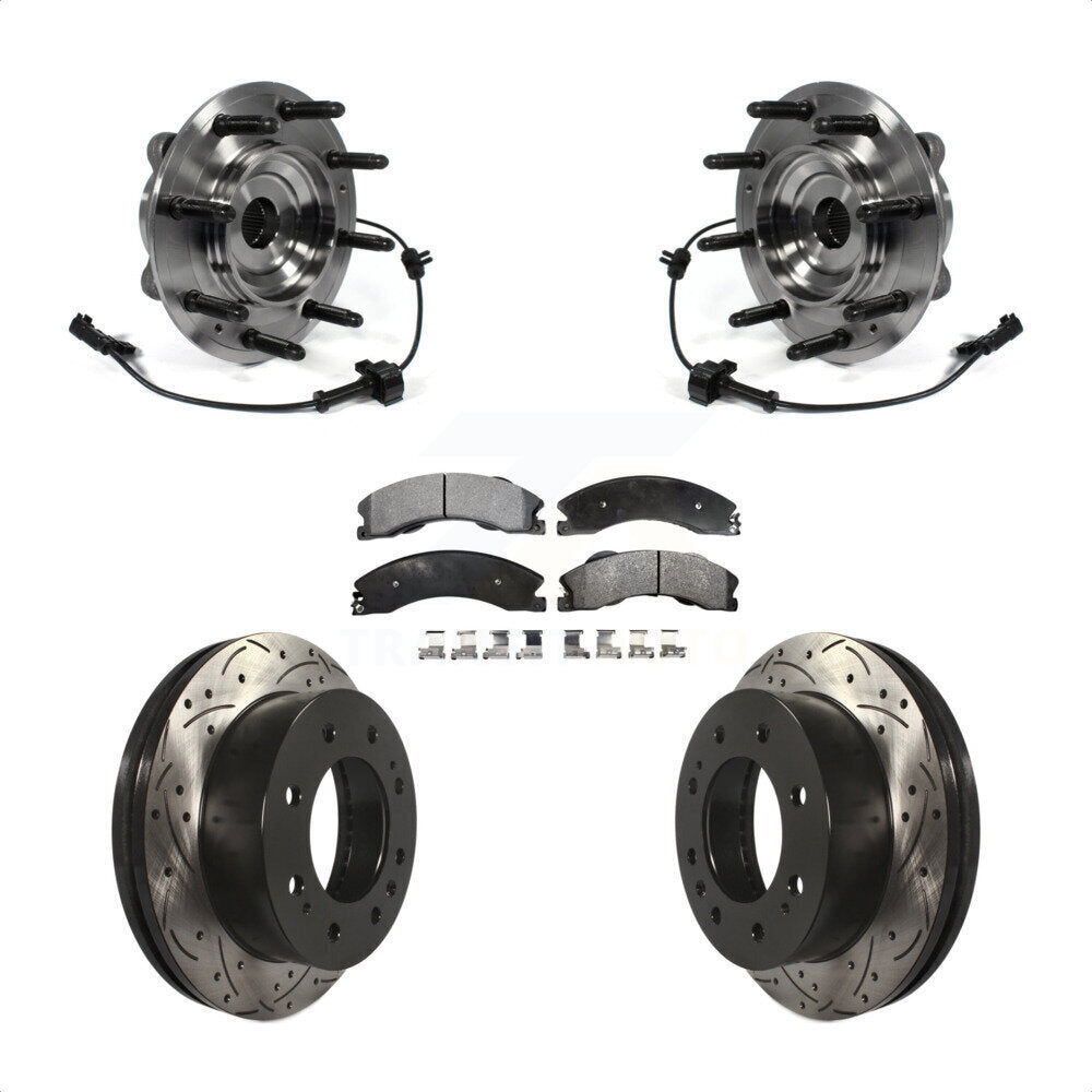 Hub Bearing Drilled Slot Brake Rotor Pad Front Kit For GMC Chevrolet Sierra 2500