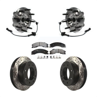 Hub Bearing Drilled Slot Brake Rotor Pad Front Kit For GMC Chevrolet Sierra 2500