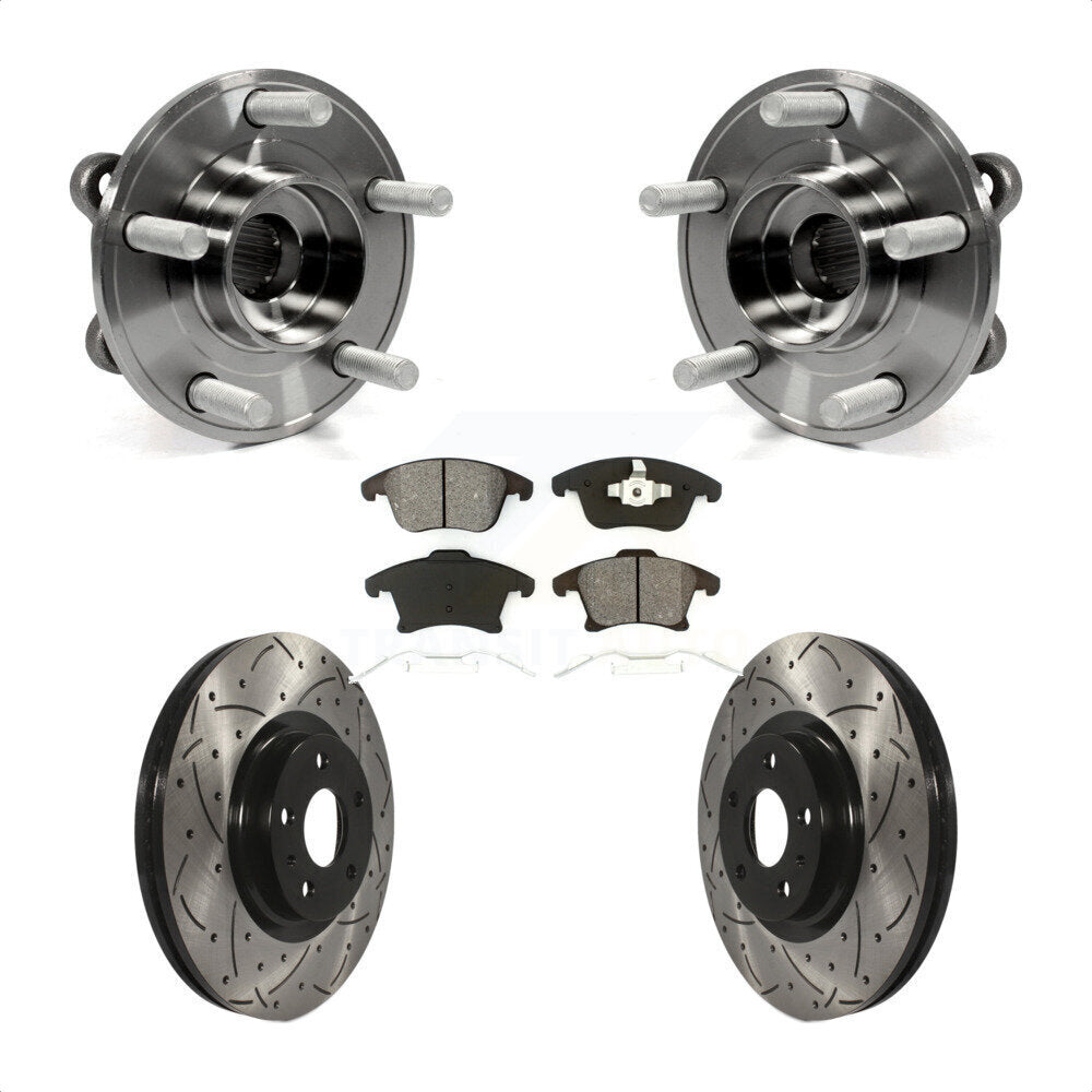 Hub Bearing Drilled Slot Brake Rotor & Pad Front Kit For Ford Fusion Lincoln MKZ