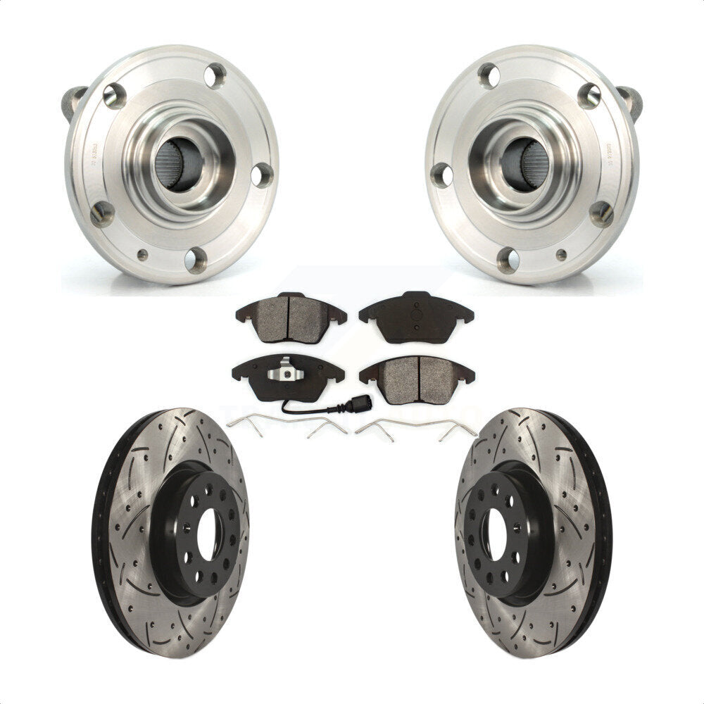 Hub Bearing Drill Slot Brake Rotor Pad Front Kit For Volkswagen Jetta Beetle GTI