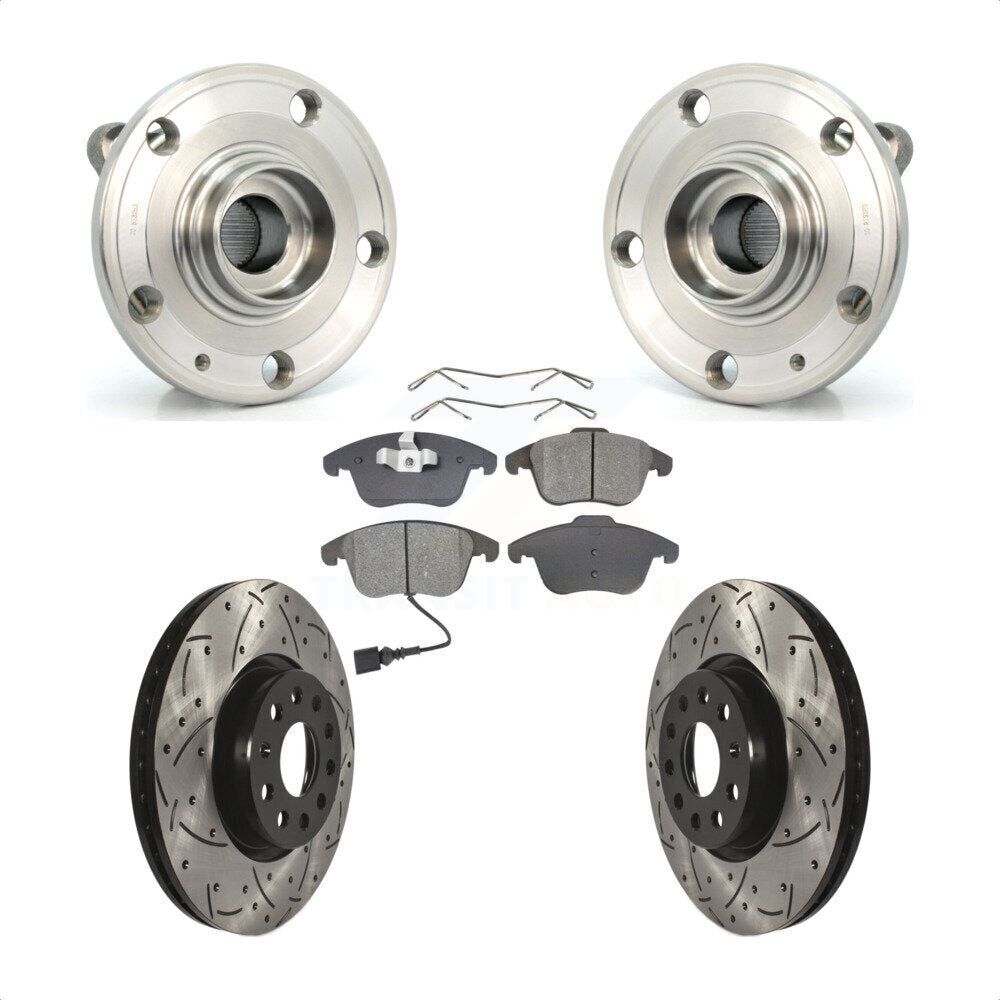 Hub Bearing Drill Slot Brake Rotor Pad Front Kit For Volkswagen Tiguan Passat Q3