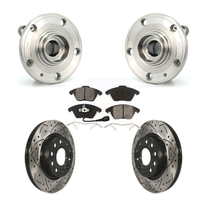 Hub Bearing Coat Drill Slot Brake Rotor Pad Front Kit For Volkswagen GTI Audi A3