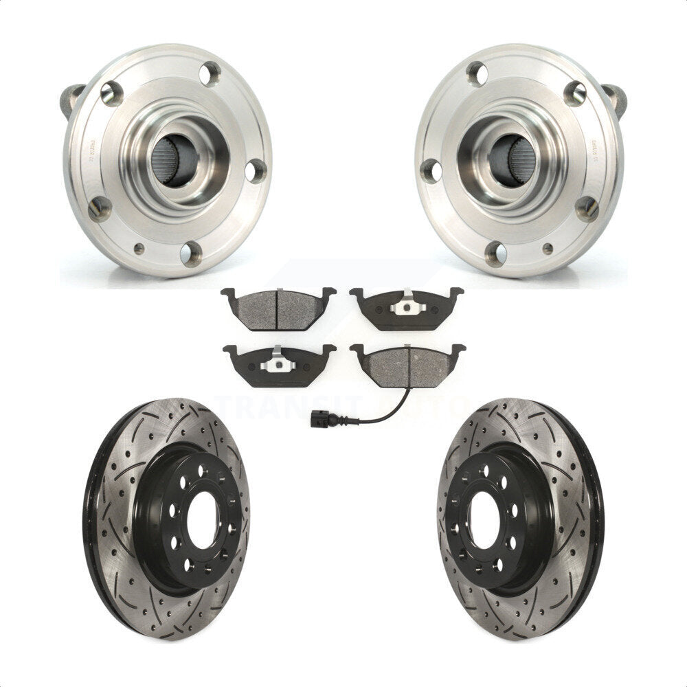 Hub Bearing Assembly Drilled Slot Brake Rotor Pad Front Kit For Volkswagen Jetta