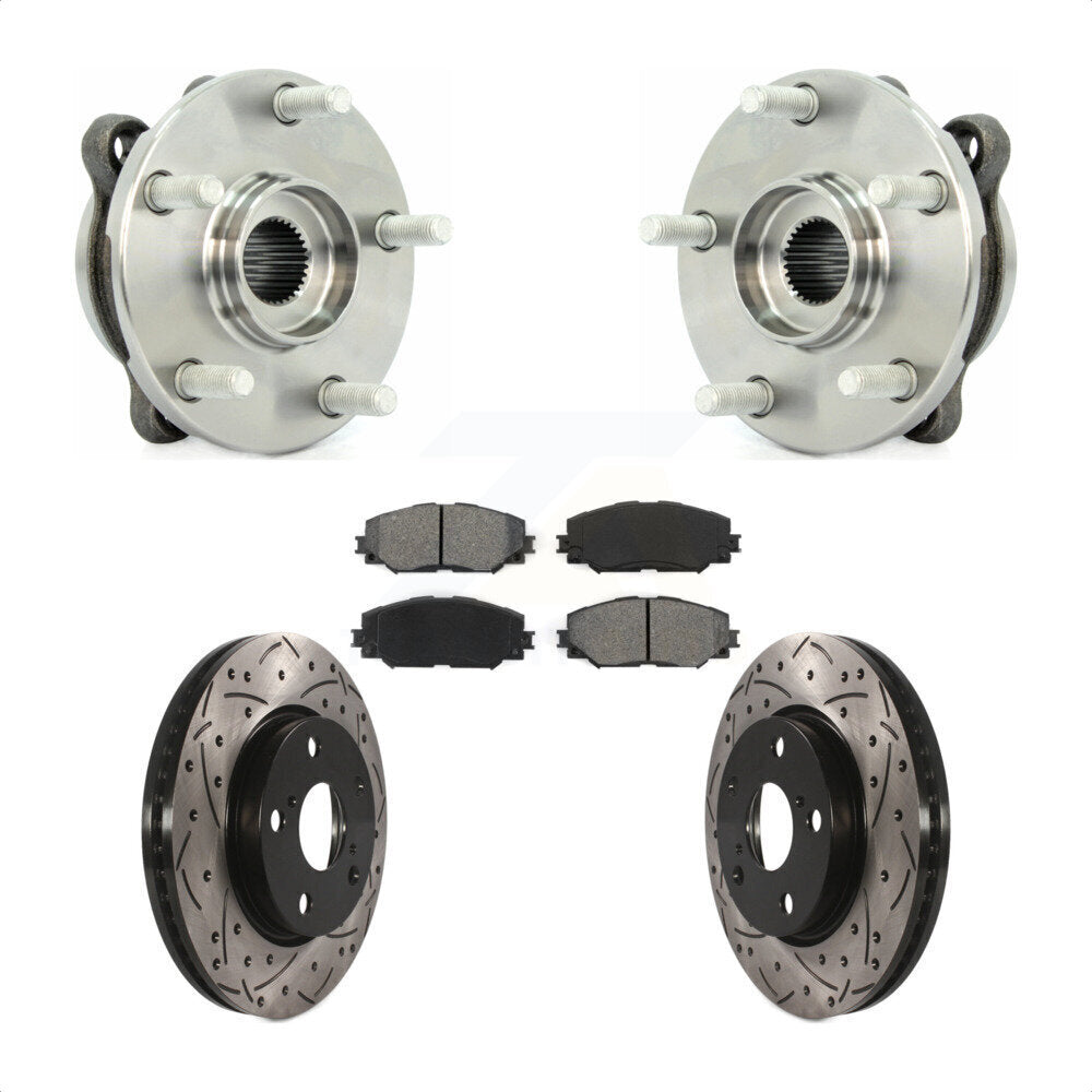 Hub Bearing Drilled Slot Brake Rotor Pads Front Kit For 2013-2018 Toyota RAV4 LE