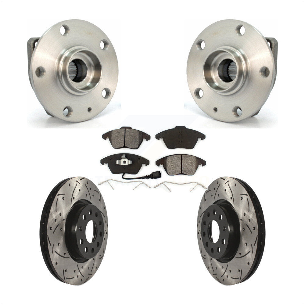 Hub Bearing Assembly Drilled Slot Brake Rotor & Pad Front Kit For Volkswagen GTI