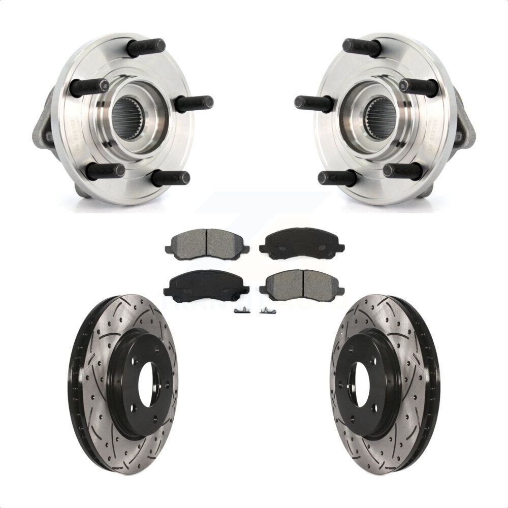 Hub Bearing Drill Slot Brake Rotor Pad Front Kit For 09 Dodge Caliber R/T/SXT/SE