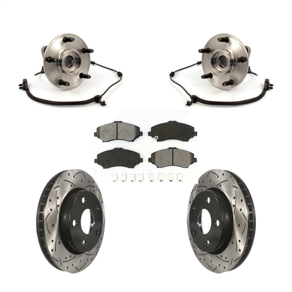 Hub Bearing Drilled Slot Brake Rotor & Pad Front Kit For 2007-2010 Jeep Wrangler