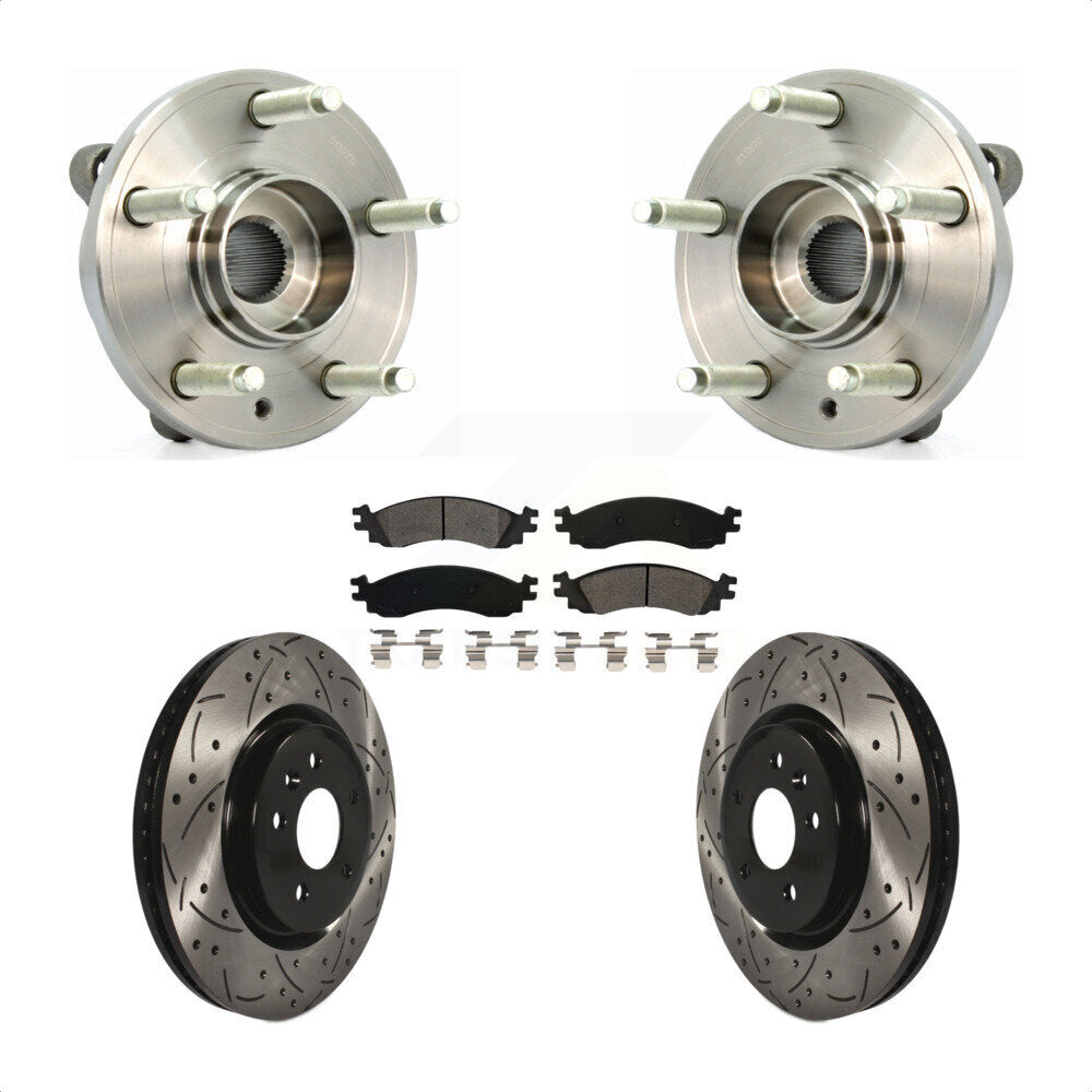Hub Bearing Drilled Slot Brake Rotor Pad Front Kit For 2010-2012 Ford Taurus SHO
