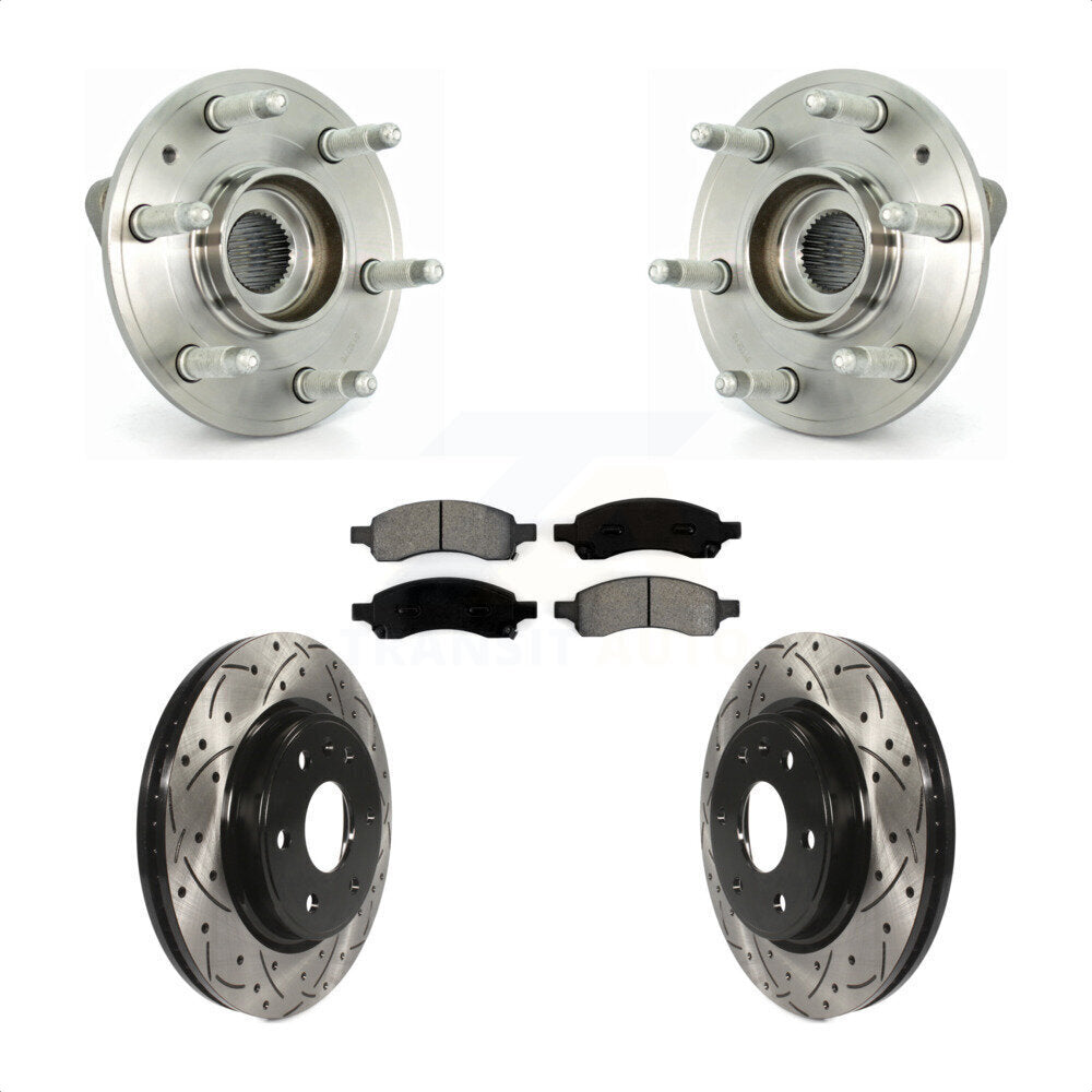 Hub Bearing Drilled Slot Brake Rotor Pads Front Kit For GMC Acadia Buick Enclave