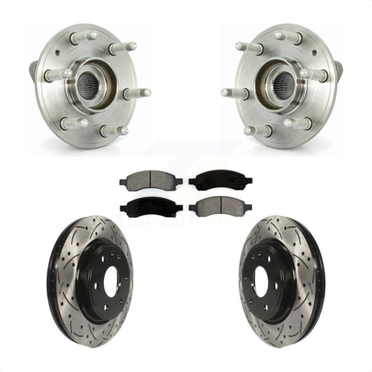 Hub Bearing Drilled Slot Brake Rotor Pads Front Kit For GMC Acadia Buick Enclave