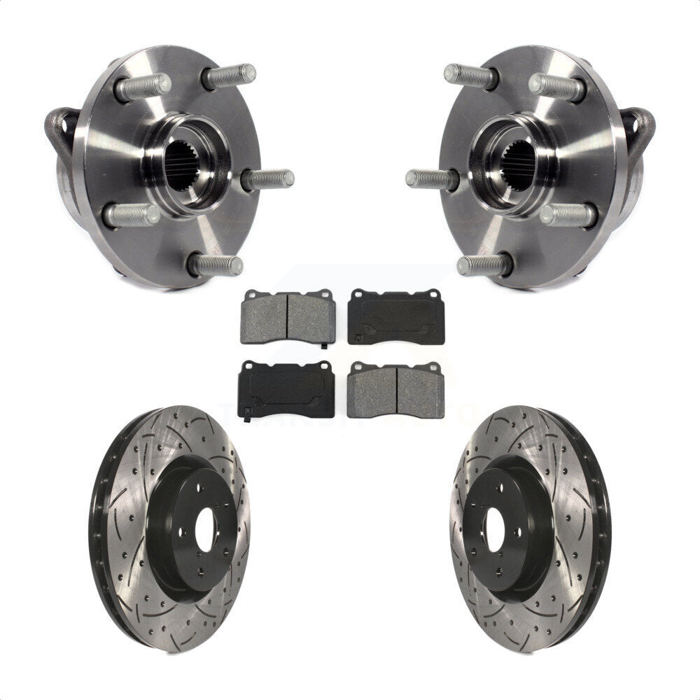 Hub Bearing Coat Drill Slot Brake Rotor Pad Front Kit For Subaru Impreza WRX STI