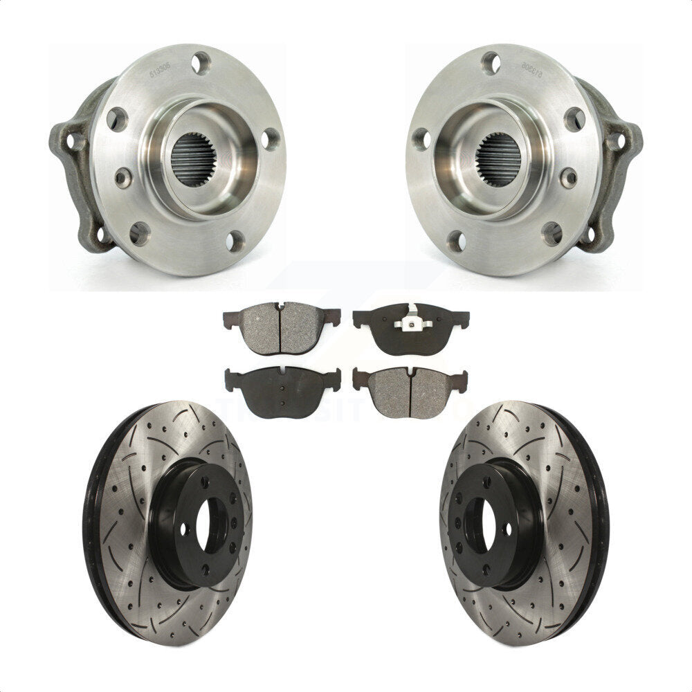 Hub Bearing Assembly Coated Drilled Slot Brake Rotor Pad Front Kit For BMW X5 X6
