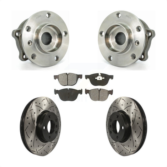 Hub Bearing Assembly Coated Drilled Slot Brake Rotor Pad Front Kit For BMW X5 X6
