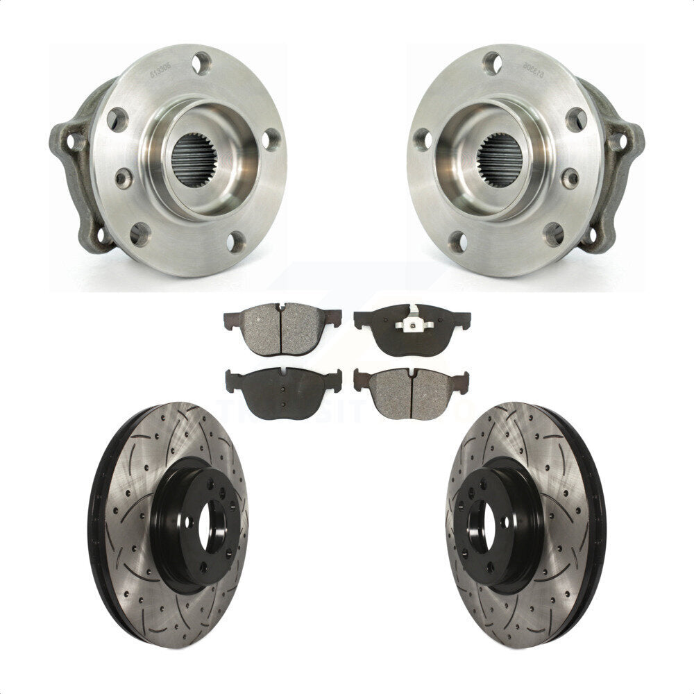 Hub Bearing Drill Slot Brake Rotor Pads Front Kit For BMW X5 X6 M12 X 1.5 Thread