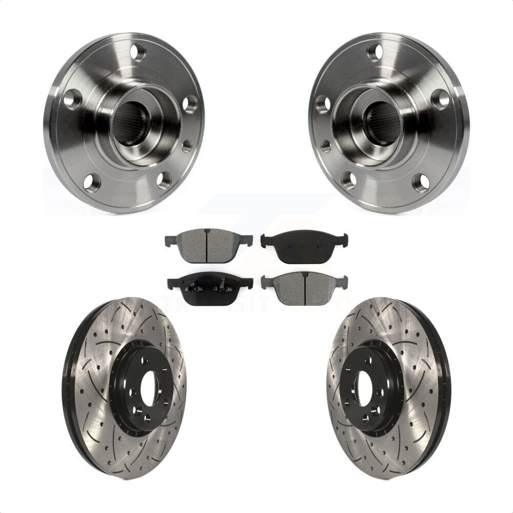 Hub Bearing Coated Drill Slot Brake Rotor Pad Front Kit For 2010-2015 Volvo XC60
