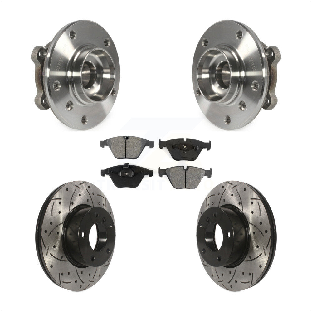 Hub Bearing Drilled Slot Brake Rotor Pad Front Kit For BMW X1 xDrive28i with AWD