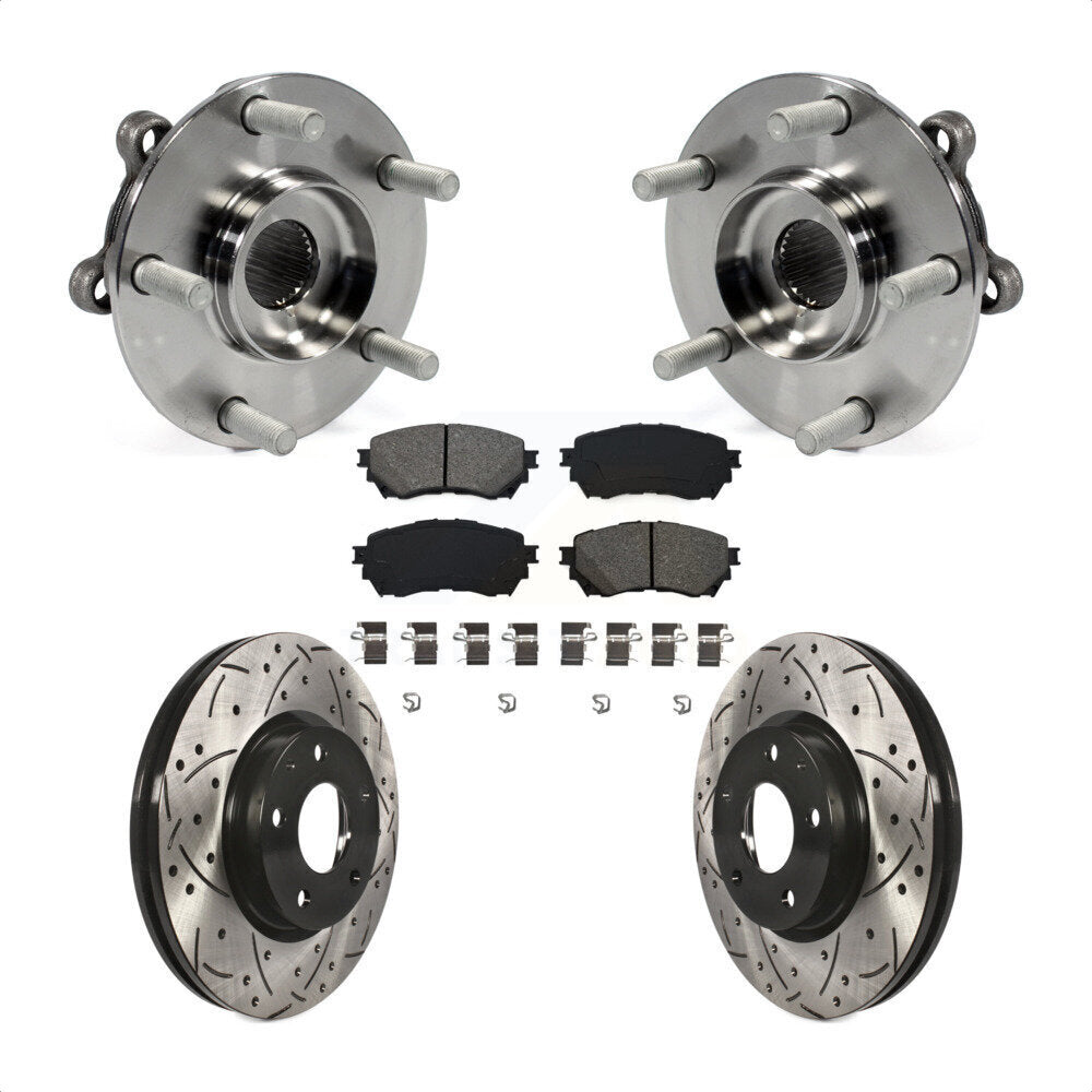 Hub Bearing Assembly Coated Drilled Slot Brake Rotor & Pad Front Kit For Mazda 6