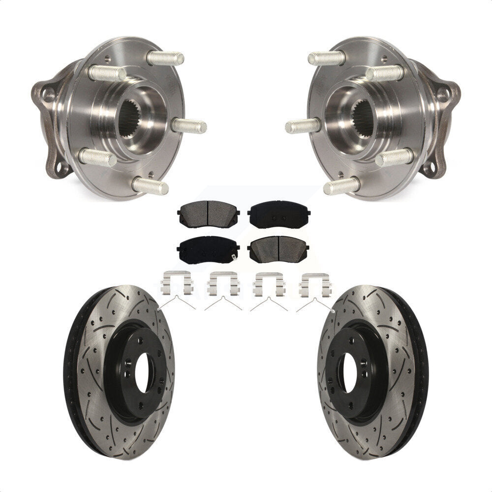 Hub Bearing Assembly Drilled Slot Brake Rotor & Pad Front Kit For Hyundai Sonata