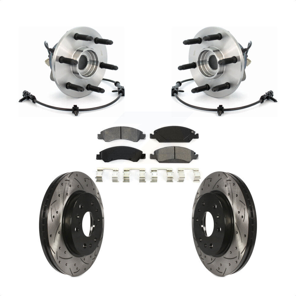 Hub Bearing Drilled Slot Brake Rotor & Pad Front Kit For Chevrolet GMC Silverado