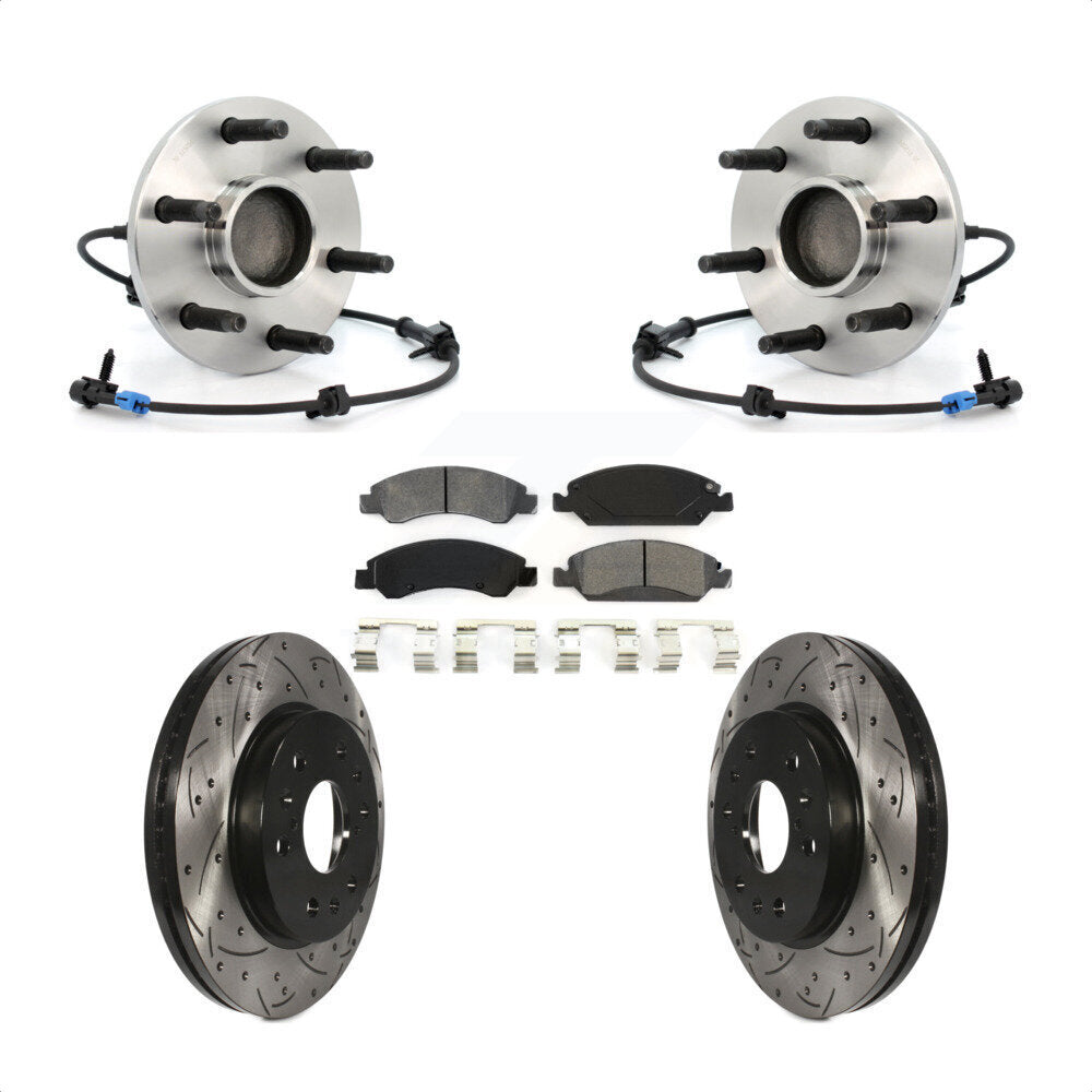 Hub Bearing Drilled Slot Brake Rotor & Pad Front Kit For Chevrolet GMC Silverado